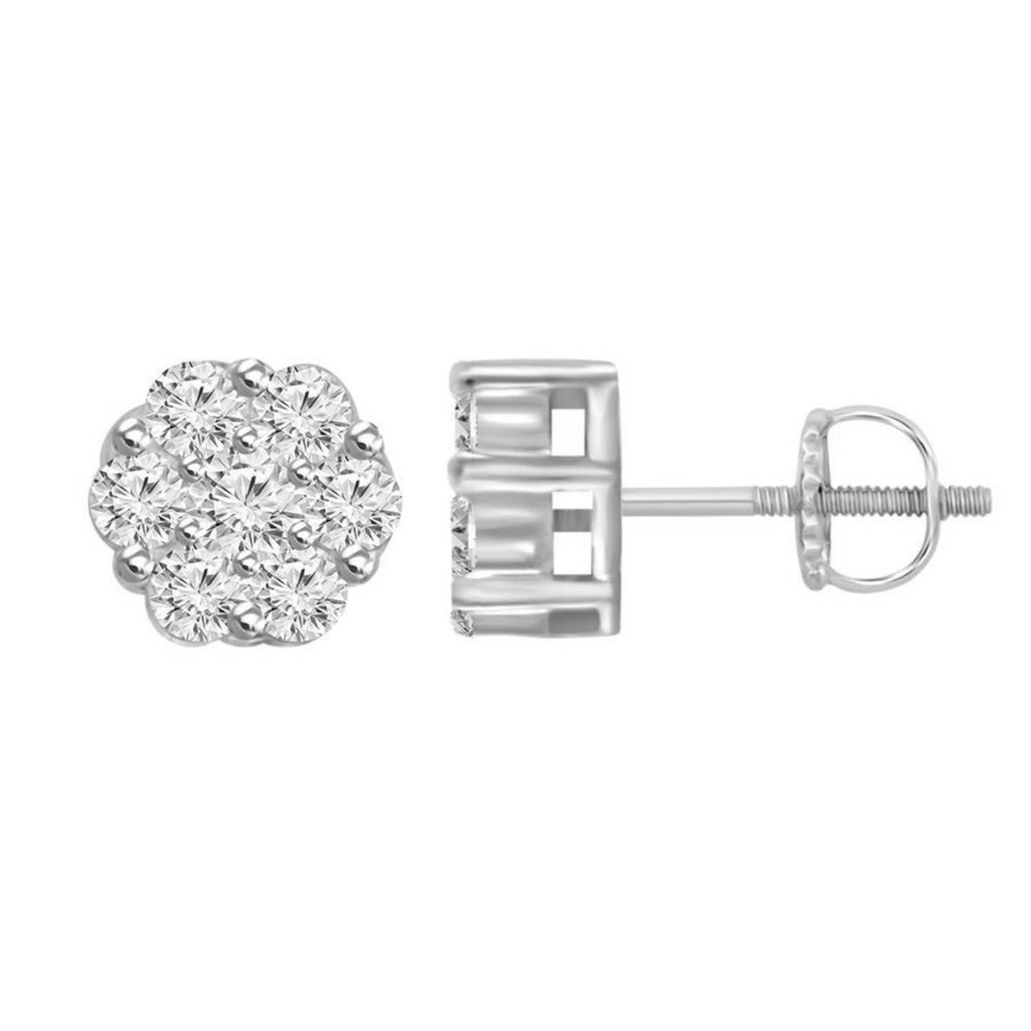 LADIES FLOWER EARRINGS 0.15CT ROUND DIAMOND 14K WHITE GOLD 1 LADIES FLOWER EARRINGS 0.15CT ROUND DIAMOND 14K WHITE GOLD - Image 1
