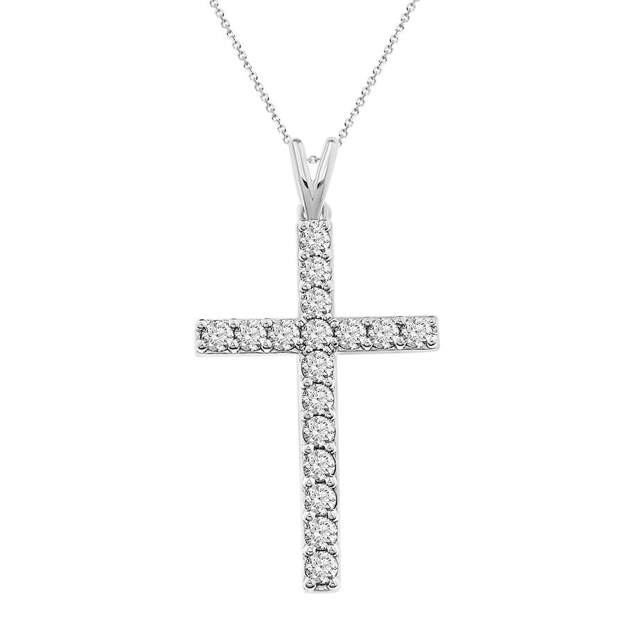 LADIES CROSS PENDANT WITH CHAIN 1.00CT ROUND DIAMOND 14K WHITE GOLD 1 LADIES CROSS PENDANT WITH CHAIN 1.00CT ROUND DIAMOND 14K WHITE GOLD - Image 1