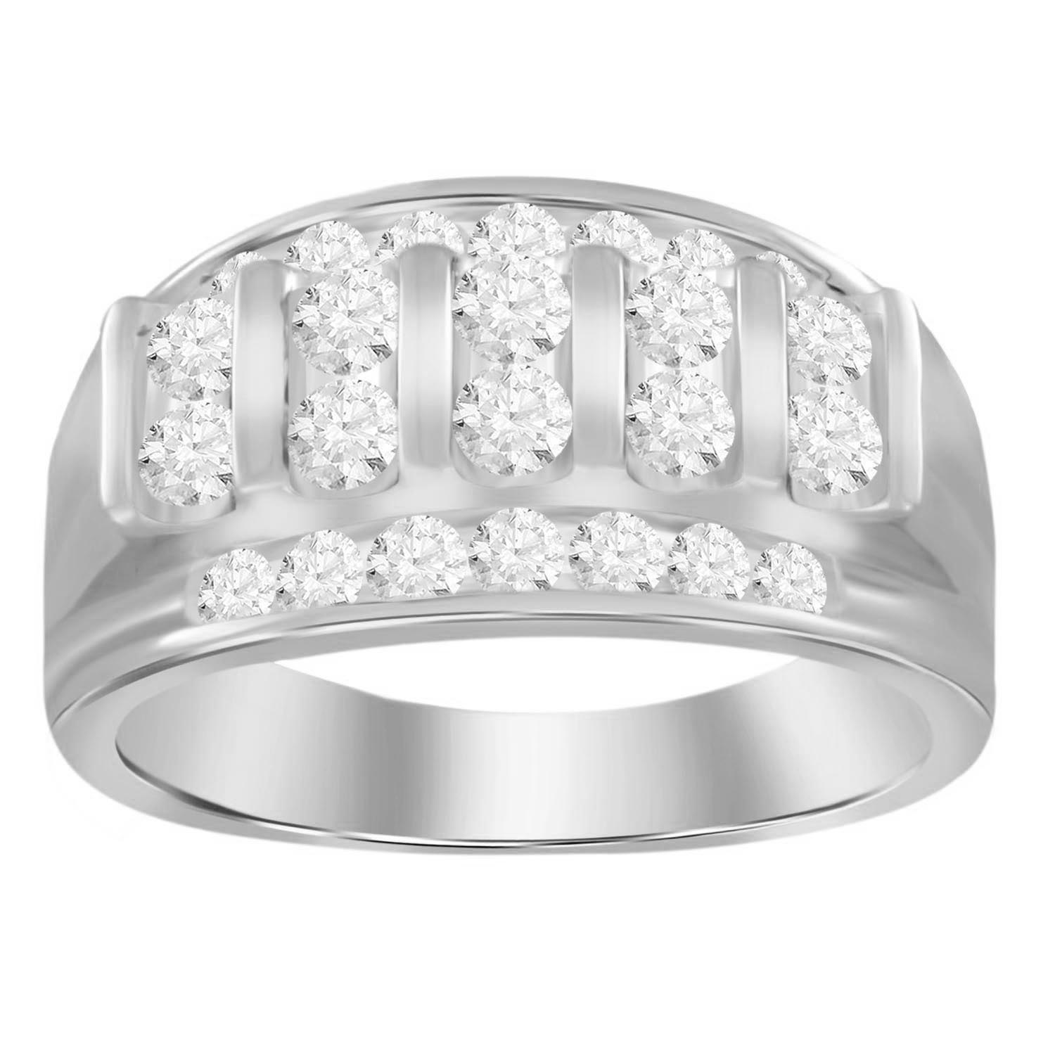MEN'S BAND 1.50CT ROUND DIAMOND 14K WHITE GOLD 1 MEN'S BAND 1.50CT ROUND DIAMOND 14K WHITE GOLD - Image 1
