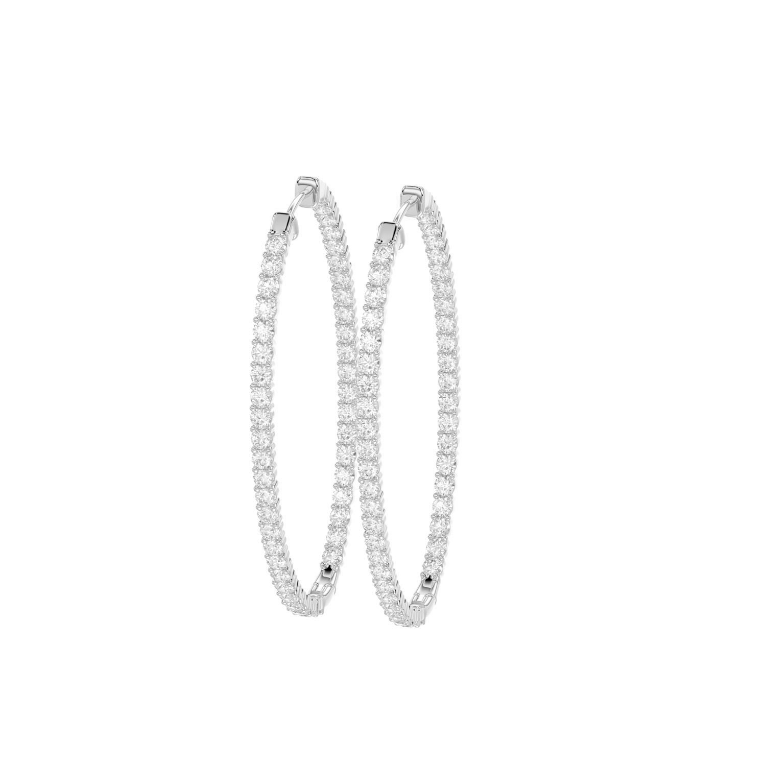 LADIES HOOPS IN/OUT EARRINGS 3.50CT ROUND DIAMOND 14K WHITE GOLD 1 LADIES HOOPS IN/OUT EARRINGS 3.50CT ROUND DIAMOND 14K WHITE GOLD - Image 1