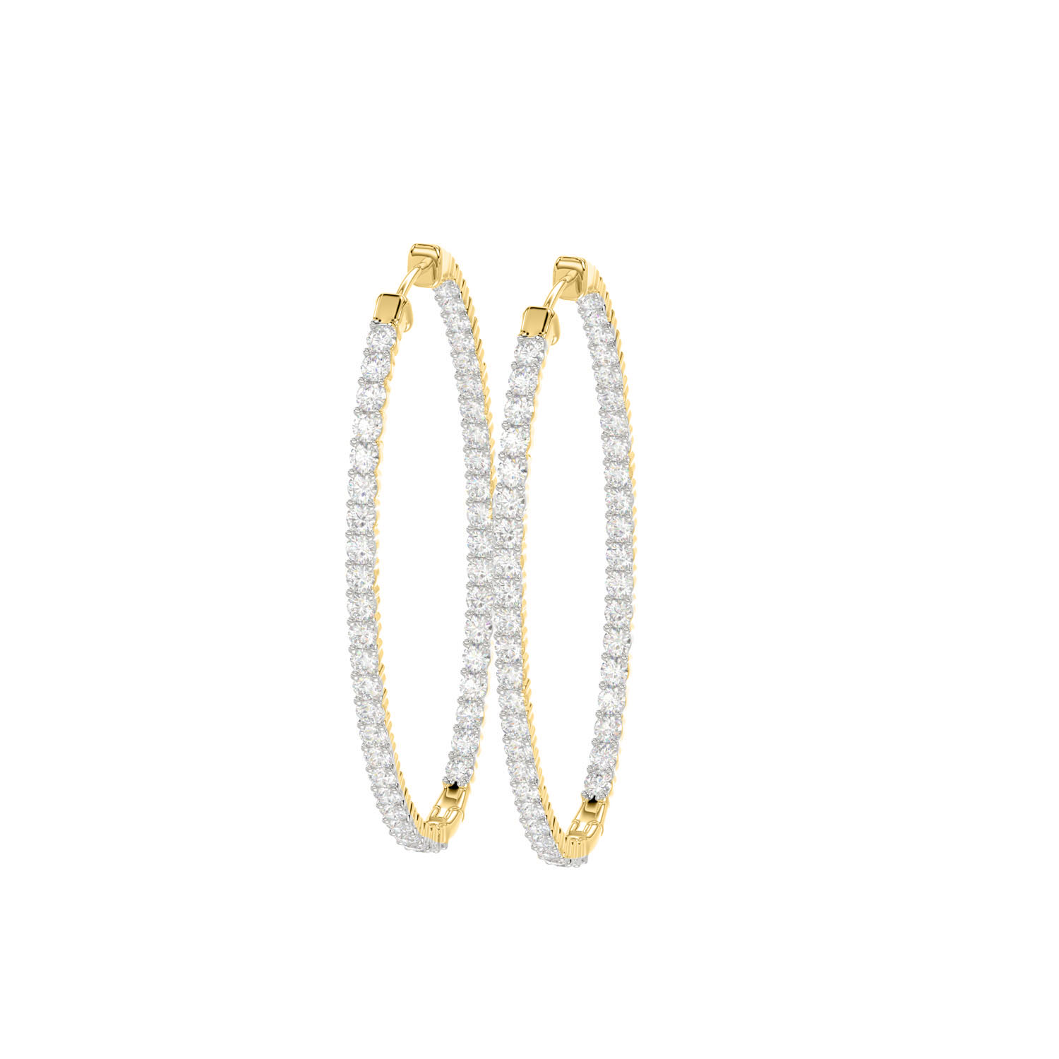 LADIES HOOPS EARRING 3.50CT ROUND DIAMOND 14K YELLOW GOLD IN OUT 1 LADIES HOOPS EARRING 3.50CT ROUND DIAMOND 14K YELLOW GOLD IN OUT - Image 1