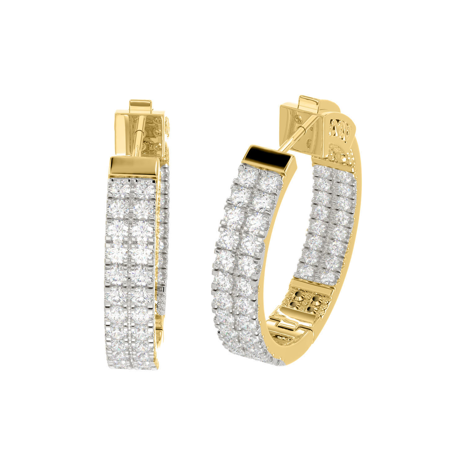 LADIES HOOPS EARRING 3.00CT ROUND DIAMOND 14K YELLOW GOLD IN OUT 1 LADIES HOOPS EARRING 3.00CT ROUND DIAMOND 14K YELLOW GOLD IN OUT - Image 1