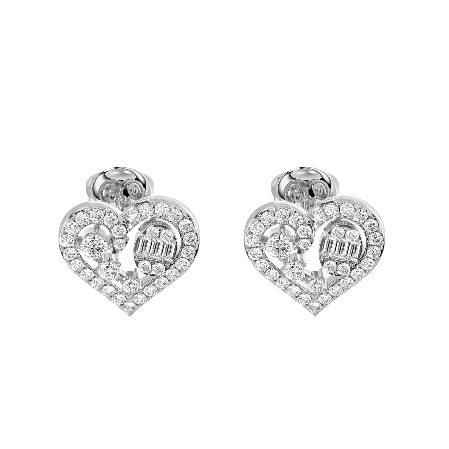 LADIES EARRINGS 0.75CT ROUND/BAGUETTE DIAMOND 14K WHITE GOLD 1 LADIES EARRINGS 0.75CT ROUND/BAGUETTE DIAMOND 14K WHITE GOLD - Image 1