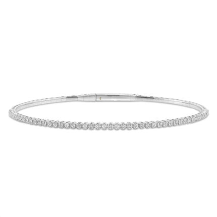 LADIES HALF FLEXIBLE BANGLE 1.00CT ROUND/RUBY DIAMOND 14K WHITE GOLD
