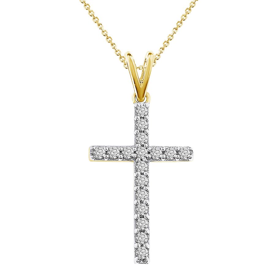 LADIES CROSS PENDANT WITH CHAIN 0.25CT ROUND DIAMOND 14K YELLOW GOLD 1 LADIES CROSS PENDANT WITH CHAIN 0.25CT ROUND DIAMOND 14K YELLOW GOLD - Image 1