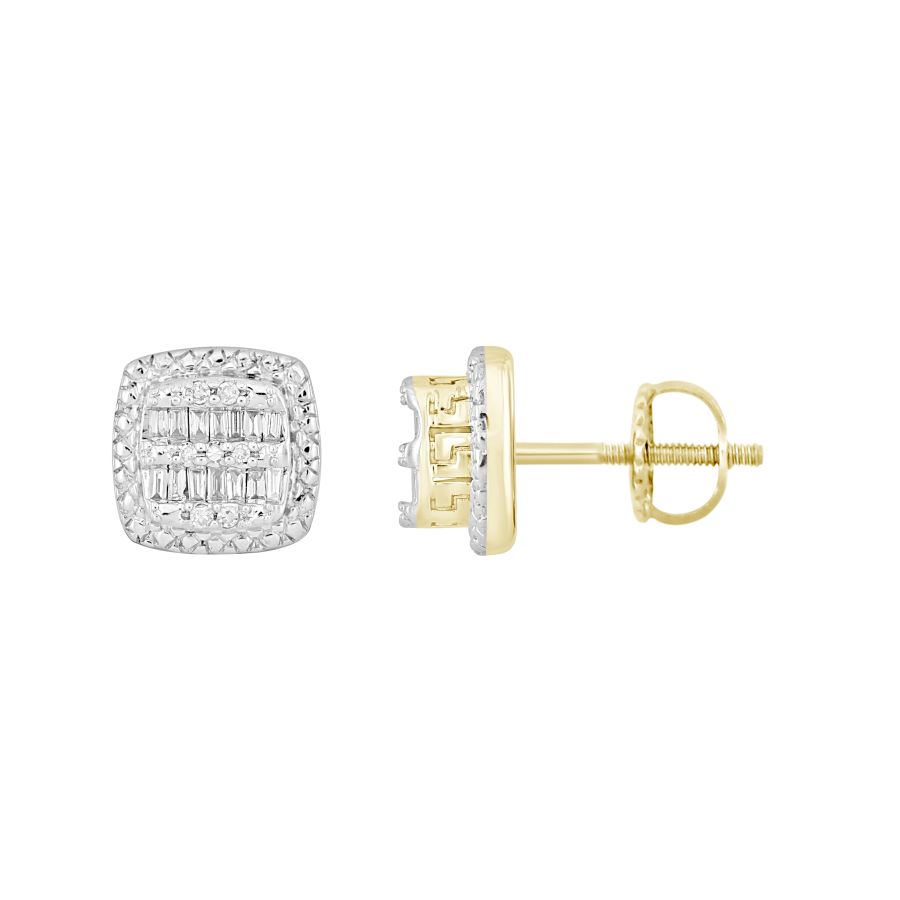 LADIES EARRINGS 0.16CT ROUND/BAGUETTE DIAMOND 10K YELLOW GOLD 1 LADIES EARRINGS 0.16CT ROUND/BAGUETTE DIAMOND 10K YELLOW GOLD - Image 1
