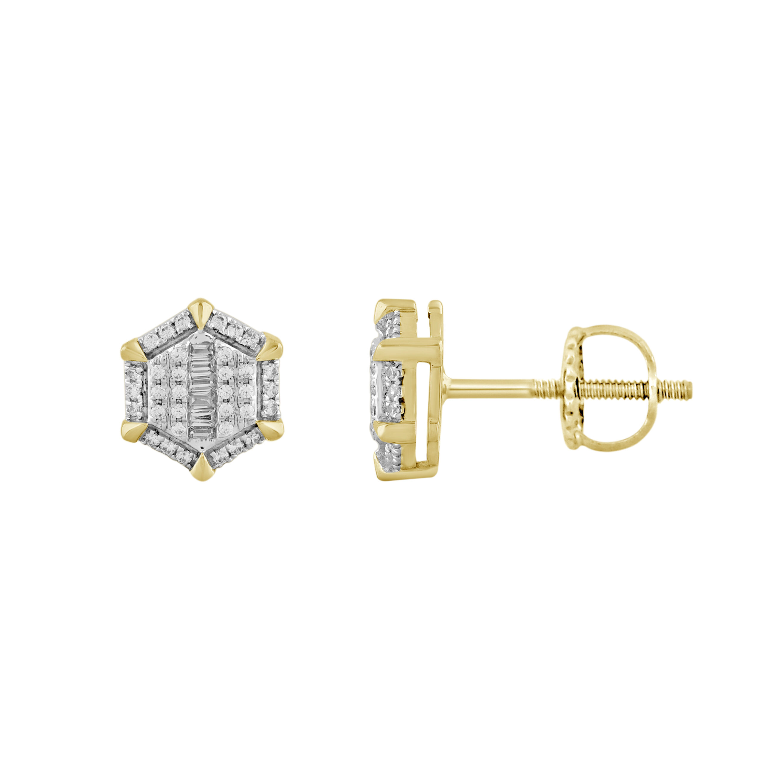 LADIES EARRINGS 0.25CT ROUND/BAGUETTE DIAMOND 10K YELLOW GOLD 1 LADIES EARRINGS 0.25CT ROUND/BAGUETTE DIAMOND 10K YELLOW GOLD - Image 1
