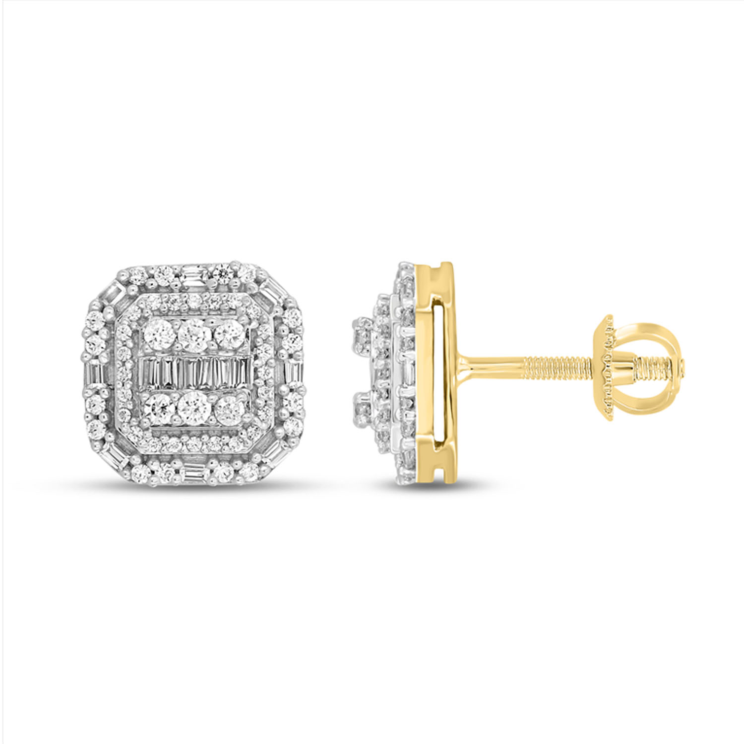 LADIES EARRINGS 0.50CT ROUND/BAGUETTE DIAMOND 10K YELLOW GOLD 1 LADIES EARRINGS 0.50CT ROUND/BAGUETTE DIAMOND 10K YELLOW GOLD - Image 1