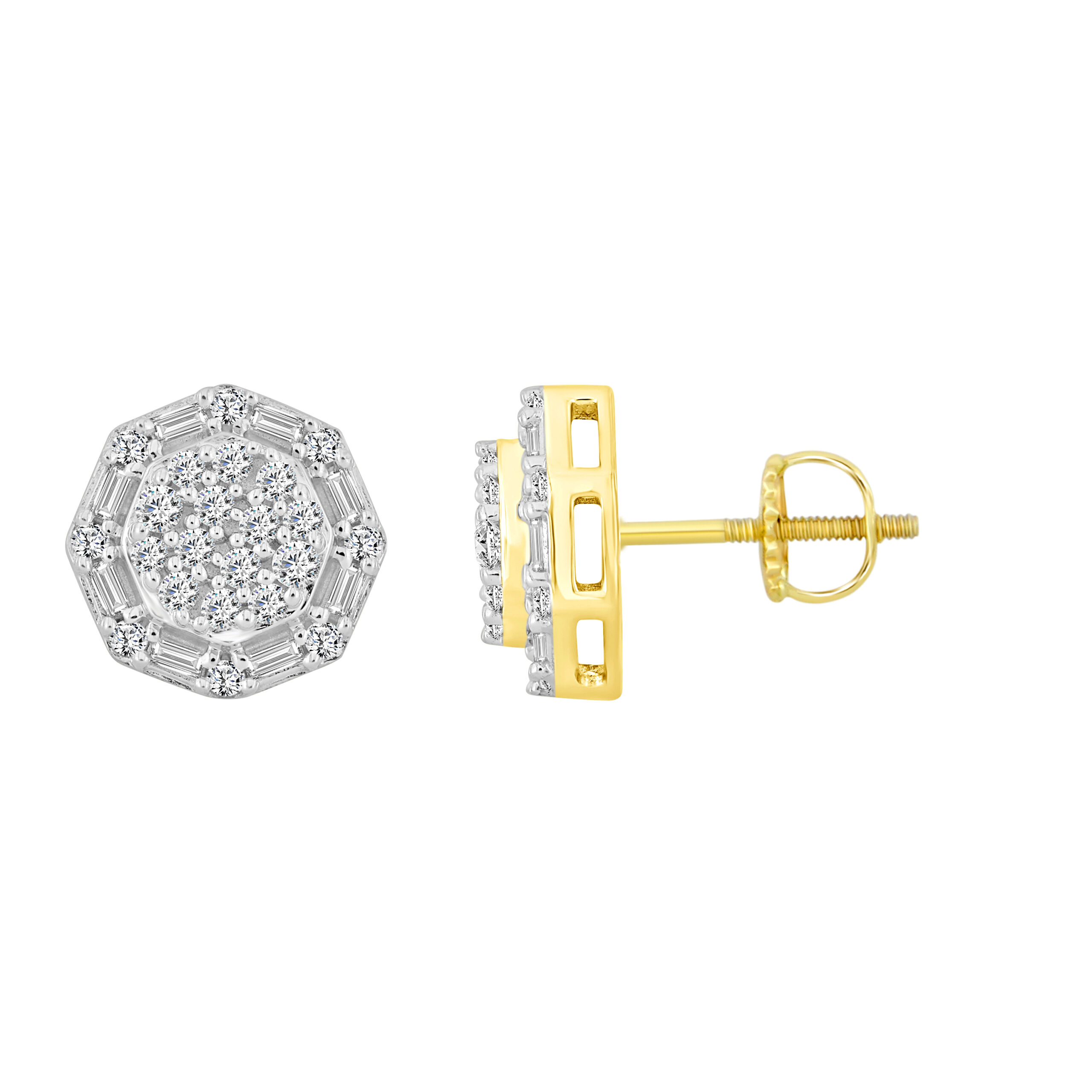 LADIES EARRINGS 0.50CT ROUND/BAGUETTE DIAMOND 10K YELLOW GOLD 1 LADIES EARRINGS 0.50CT ROUND/BAGUETTE DIAMOND 10K YELLOW GOLD - Image 1