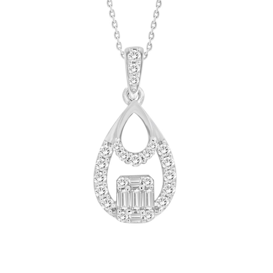 LADIES PENDANT WITH CHAIN 0.25CT ROUND/BAGUETTE DIAMOND 10K WHITE GOLD 1 LADIES PENDANT WITH CHAIN 0.25CT ROUND/BAGUETTE DIAMOND 10K WHITE GOLD - Image 1