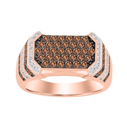 MEN'S  RING 1.00CT ROUND/DARK BROWN DIAMOND 10K ROSE GOLD