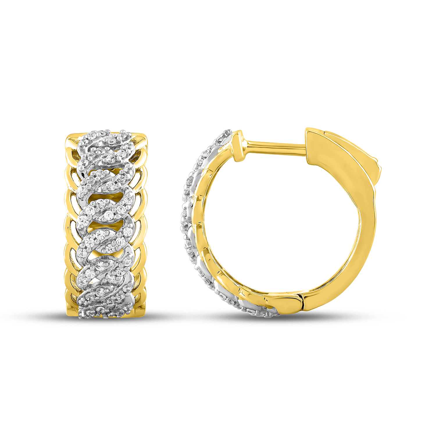 LADIES HOOPS EARRINGS 0.25CT ROUND DIAMOND 10K YELLOW GOLD 1 LADIES HOOPS EARRINGS 0.25CT ROUND DIAMOND 10K YELLOW GOLD - Image 1
