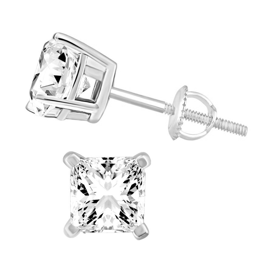 LADIES SOLITAIRE EARRINGS 1.00CT PRINCESS DIAMOND 14K WHITE GOLD 1 LADIES SOLITAIRE EARRINGS 1.00CT PRINCESS DIAMOND 14K WHITE GOLD - Image 1