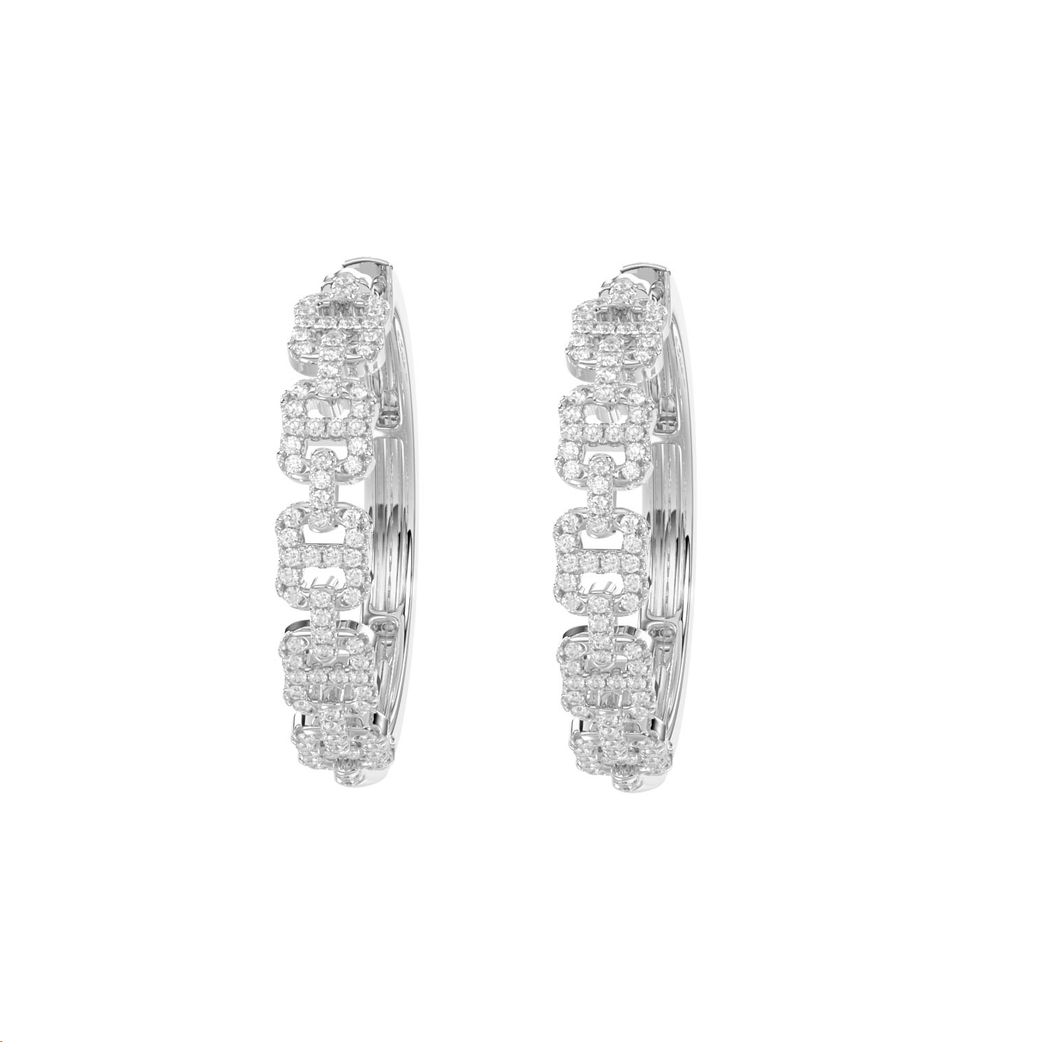 LADIES HOOPS EARRINGS 0.50CT ROUND DIAMOND 14K WHITE GOLD 1 LADIES HOOPS EARRINGS 0.50CT ROUND DIAMOND 14K WHITE GOLD - Image 1