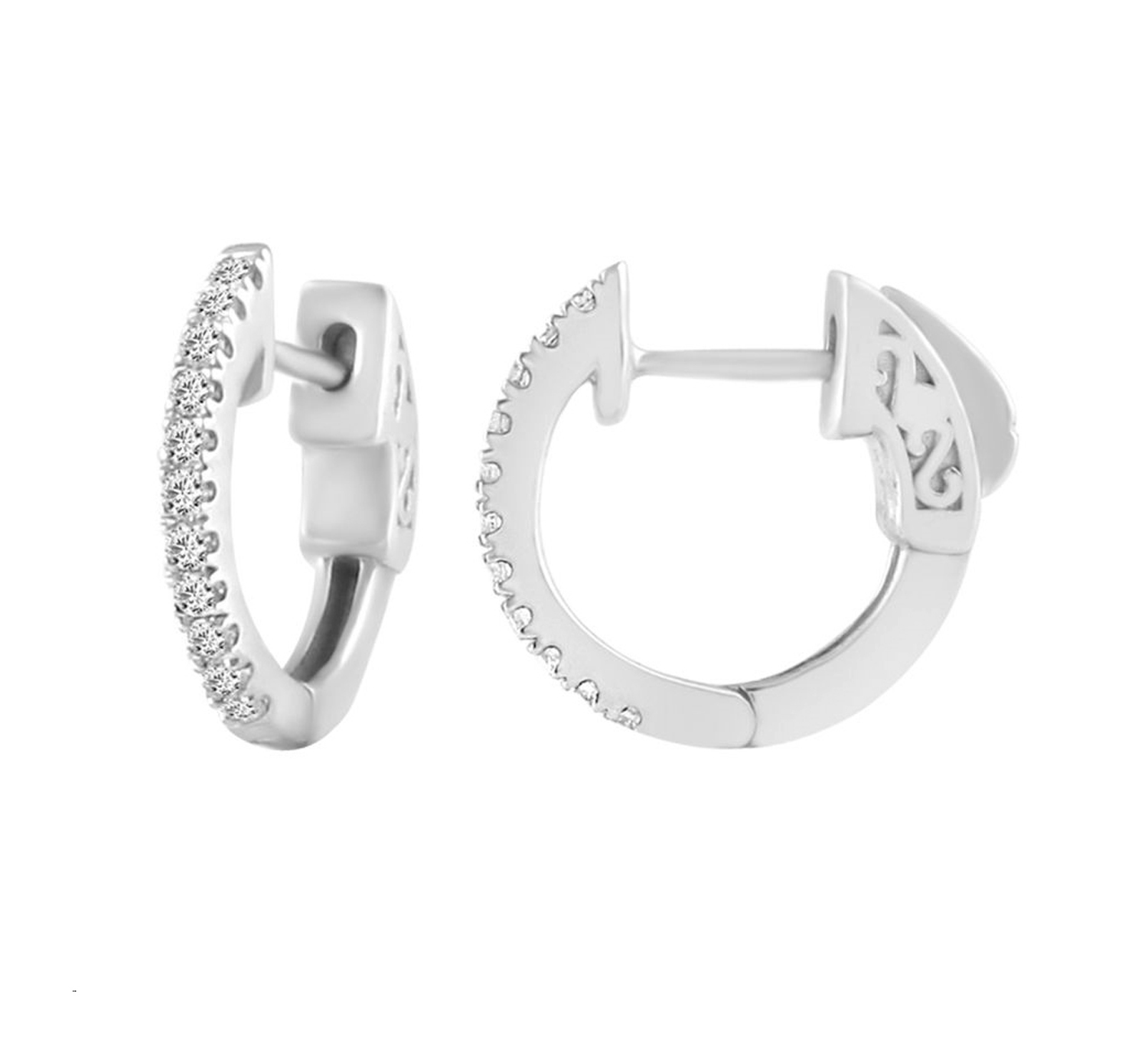 LADIES HOOPS EARRINGS 0.15CT ROUND DIAMOND 14K WHITE GOLD 1 LADIES HOOPS EARRINGS 0.15CT ROUND DIAMOND 14K WHITE GOLD - Image 1