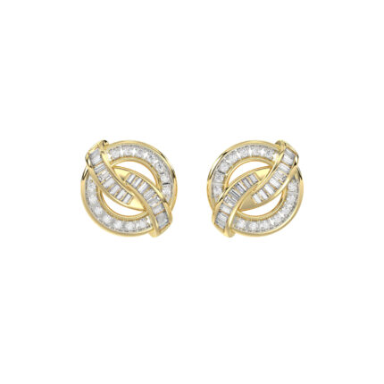 LADIES EARRING 0.20CT ROUND/BAGUETTE DIAMOND 10K YELLOW GOLD