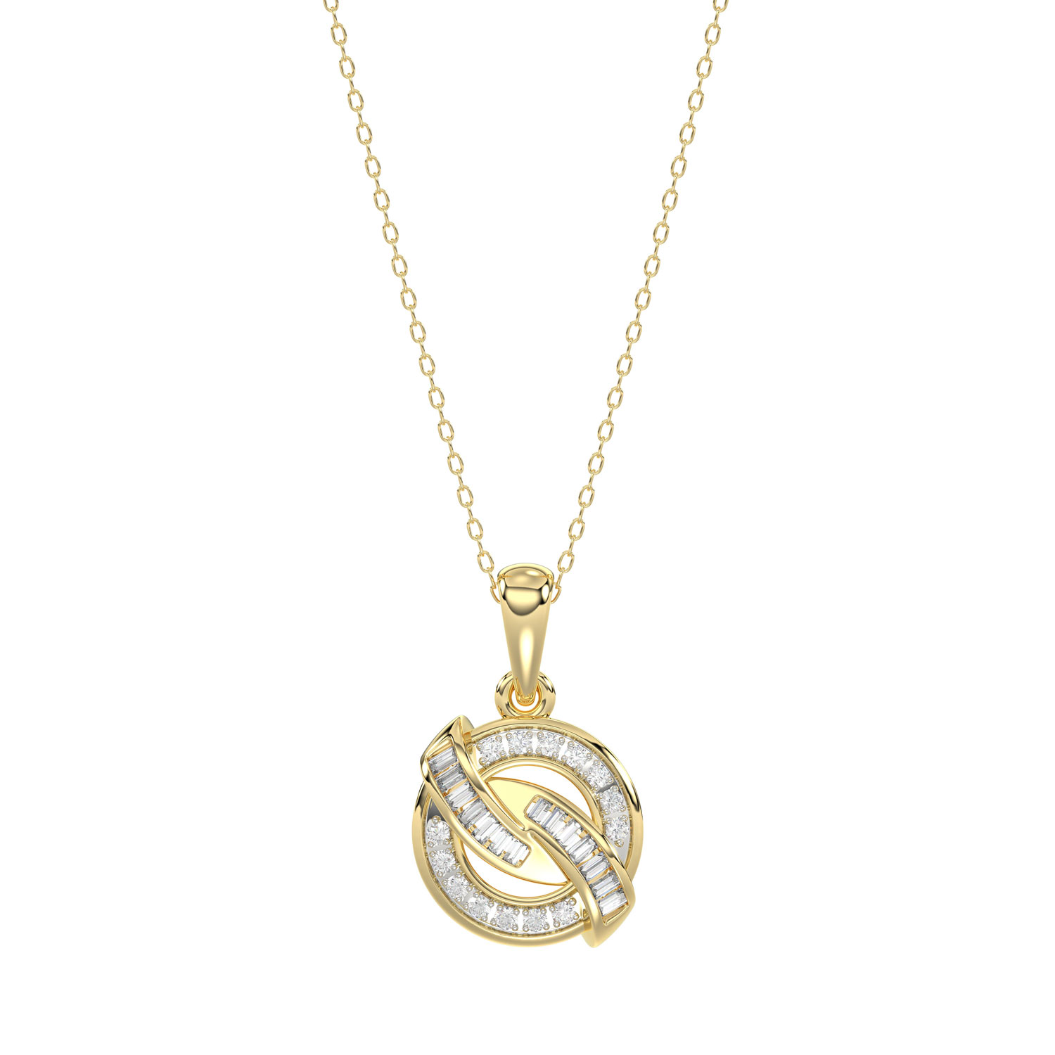 LADIES PENDANT 0.15CT ROUND/BAGUETTE DIAMOND 10K YELLOW GOLD 1 LADIES PENDANT 0.15CT ROUND/BAGUETTE DIAMOND 10K YELLOW GOLD - Image 1