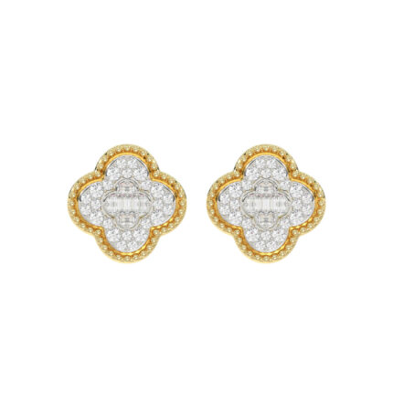 LADIES EARRING 0.25CT ROUND/BAGUETTE DIAMOND 10K YELLOW GOLD