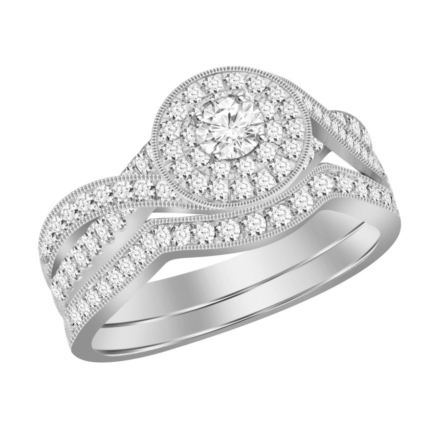 LADIES BRIDAL SET 0.75CT ROUND DIAMOND 14K WHITE GOLD 1 LADIES BRIDAL SET 0.75CT ROUND DIAMOND 14K WHITE GOLD - Image 1