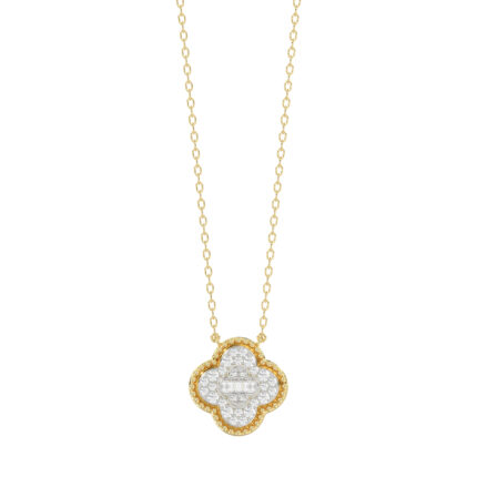 LADIES PENDANT 0.25CT ROUND/BAGUETTE DIAMOND 10K YELLOW GOLD