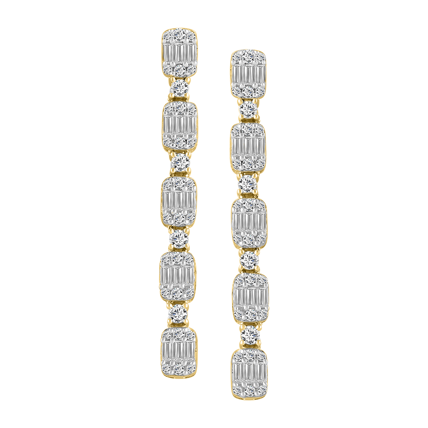 LADIES LINEAR EARRINGS 1.00CT ROUND/BAGUETTE DIAMOND 14K YELLOW GOLD 1 LADIES LINEAR EARRINGS 1.00CT ROUND/BAGUETTE DIAMOND 14K YELLOW GOLD - Image 1