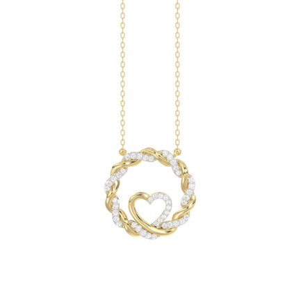 ELEGANCE 10K YELLOW GOLD 0.15CT TWISTED CIRCLE HEART & LADIES PENDANT ROUND DIAMOND WITH CHAIN