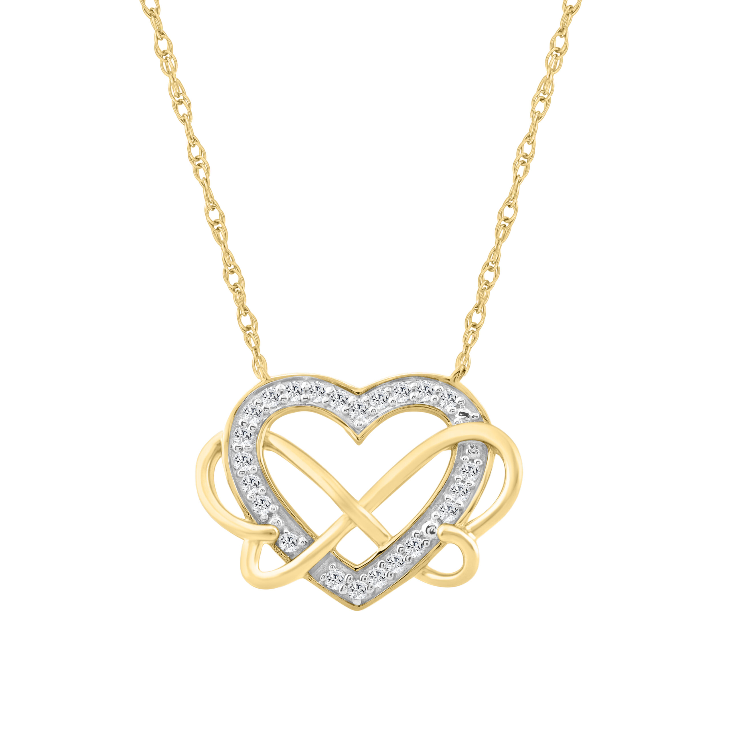 10K YELLOW GOLD LADIES INFINITY HEART PENDANT 0.15CT ROUND DIAMOND, INCLUDES CHAIN 1 10K YELLOW GOLD LADIES INFINITY HEART PENDANT 0.15CT ROUND DIAMOND, INCLUDES CHAIN - Image 1