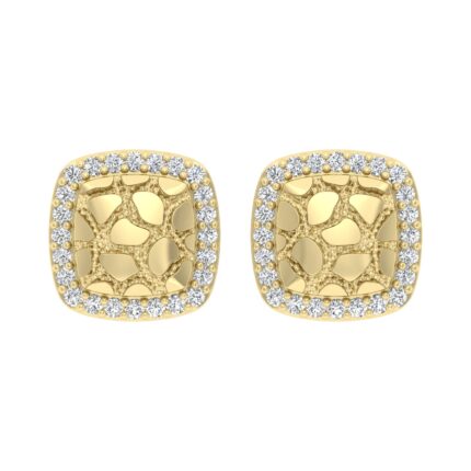 “Ladies Nugget Halo Fashion Earrings 0.25Ct Round Diamond 10K Yellow Gold – Fashionable Women’S Jewelry Gift