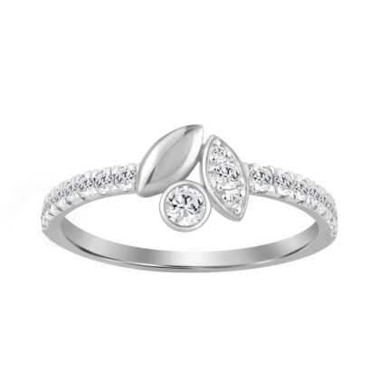 Elegance Ladies Round Diamond Cluster Fashion Ring In 10K White Gold – Marquise Design