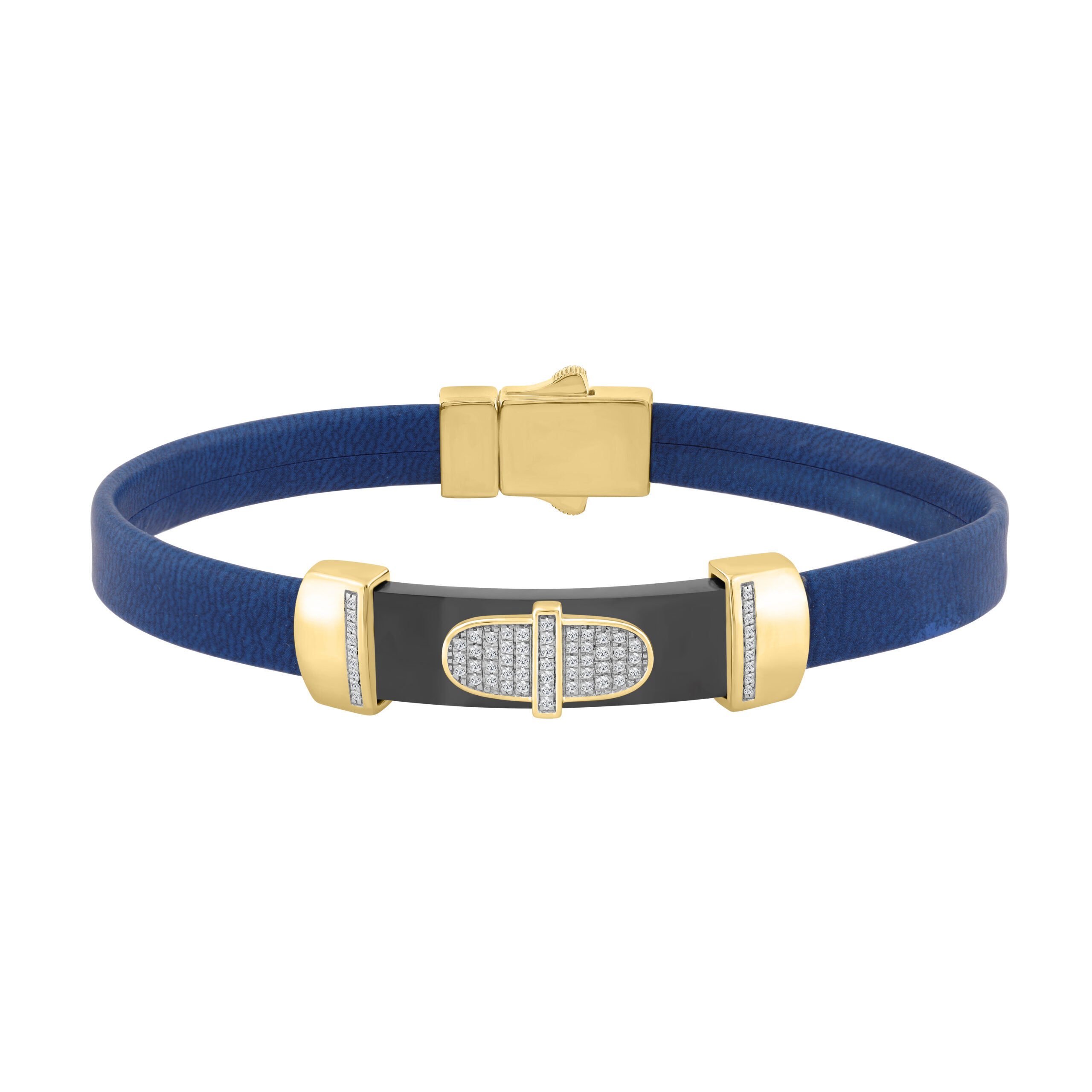 0.25 Ct Round Diamond Men’S Bracelet Yellow Gold With Rubber Strap (Blue/Black) 1 0.25 Ct Round Diamond Men’S Bracelet Yellow Gold With Rubber Strap (Blue/Black) - Image 1