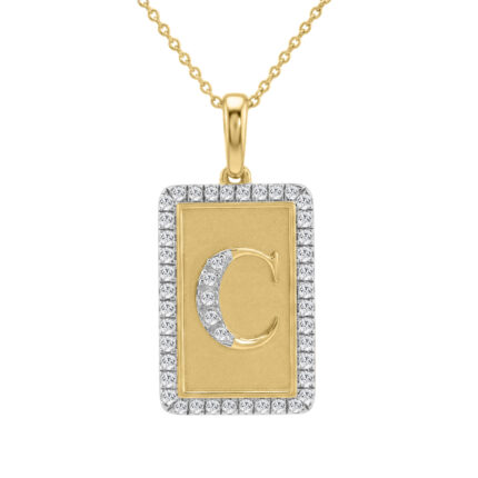 Elegant Ladies 0.20Ct Round Diamond “C Alphabet Fashion Pendant With Chain – 10K Yellow Gold