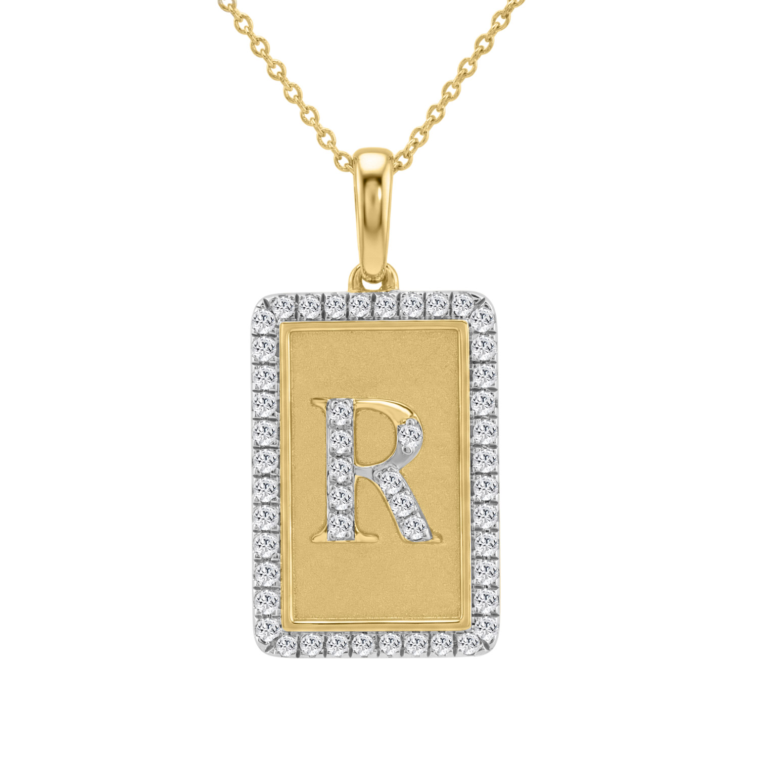 Elegant Ladies 0.20Ct Round Diamond “R Alphabet Fashion Pendant With Chain – 10K Yellow Gold 1 Elegant Ladies 0.20Ct Round Diamond “R Alphabet Fashion Pendant With Chain – 10K Yellow Gold - Image 1