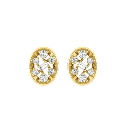 LADIES EARRINGS 0.20CT ROUND/BAGUETTE DIAMOND 10K YELLOW GOLD
