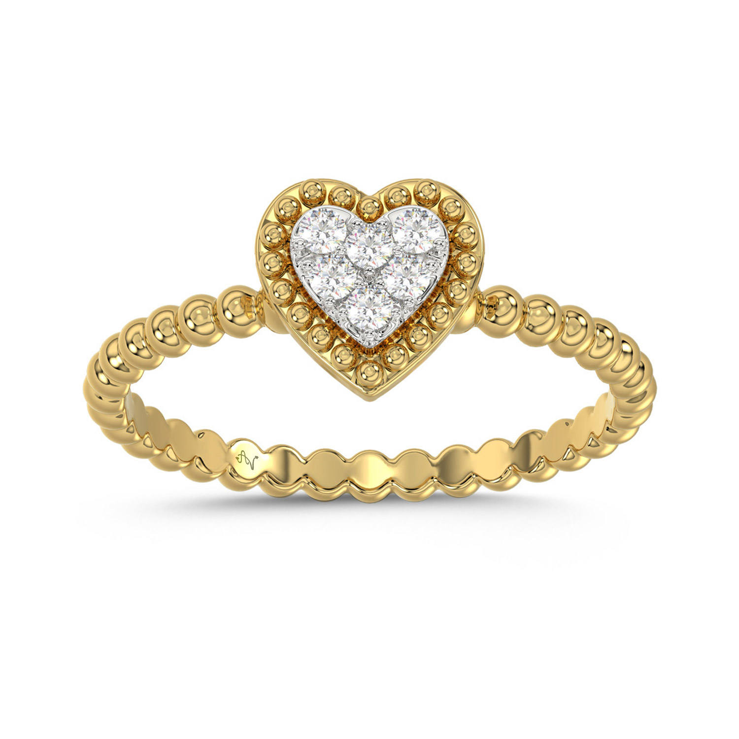 Ladies Halo Ring 0.10Ct Heart Shape Round Diamond 10K Yellow Gold 1 Ladies Halo Ring 0.10Ct Heart Shape Round Diamond 10K Yellow Gold - Image 1