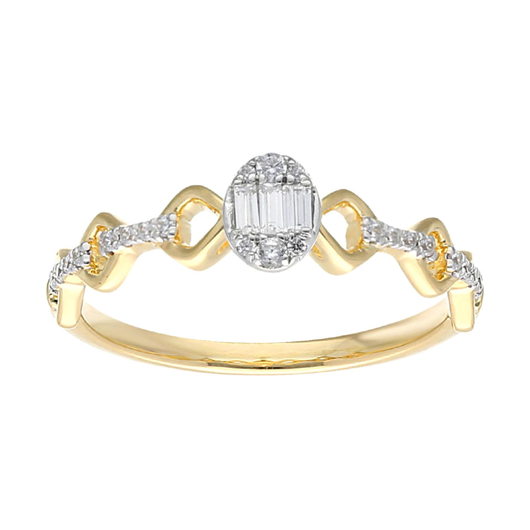 0.15Ct Fashion Cluster Ring For Women 10K Yellow Gold Baguette & Round Cut 1 0.15Ct Fashion Cluster Ring For Women 10K Yellow Gold Baguette & Round Cut - Image 1