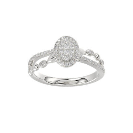 Adies 0.25Ct Round Diamond Sterling Silver White Promise Ring – Halo Oval Design With Split Shank, Elegant Women’S Jewelry