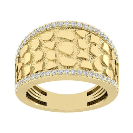 Men’S 10K Yellow Gold Diamond Nugget Ring 0.50Ct Round Diamond,Stylish Men’S Wedding & Fashion Ring