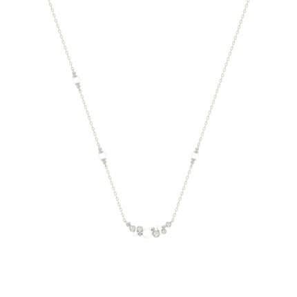 14K White Gold 0.16Ct Ladies Pearl Necklace  Round Diamond Bezel Design