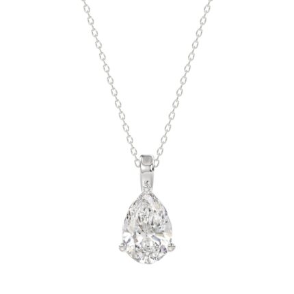 LADIES SOLITAIRE PENDANT WITH CHAIN 2CT PEAR DIAMOND 14K WHITE GOLD