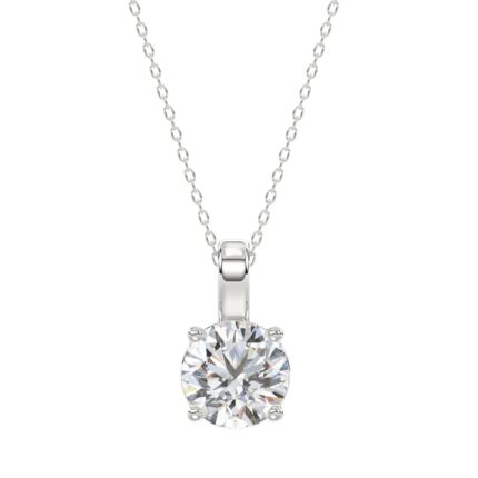 LADIES SOLITAIRE PENDANT WITH CHAIN 2CT ROUND DIAMOND 14K WHITE GOLD