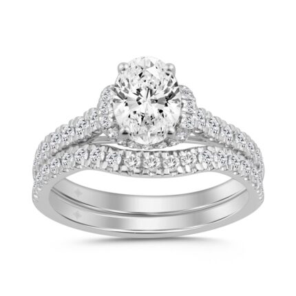 14K WHITE GOLD 1 1/2CT ROUND/OVAL DIAMOND LADIES BRIDAL SET