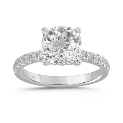 14K WHITE GOLD 3 1/2CT ROUND/CUSHION DIAMOND LADIES RING (CENTER STONE CUSHION DIAMOND 3CT)