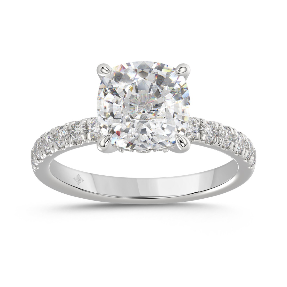14K WHITE GOLD 3 1/2CT ROUND/CUSHION DIAMOND LADIES RING (CENTER STONE CUSHION DIAMOND 3CT) 1 14K WHITE GOLD 3 1/2CT ROUND/CUSHION DIAMOND LADIES RING (CENTER STONE CUSHION DIAMOND 3CT) - Image 1