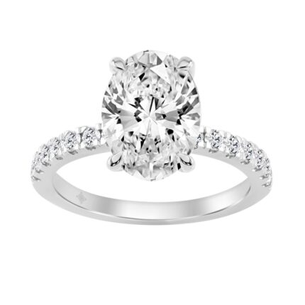 14K WHITE GOLD 3 1/2CT ROUND/OVAL DIAMOND LADIES RING (CENTER STONE OVAL DIAMOND 3CT)
