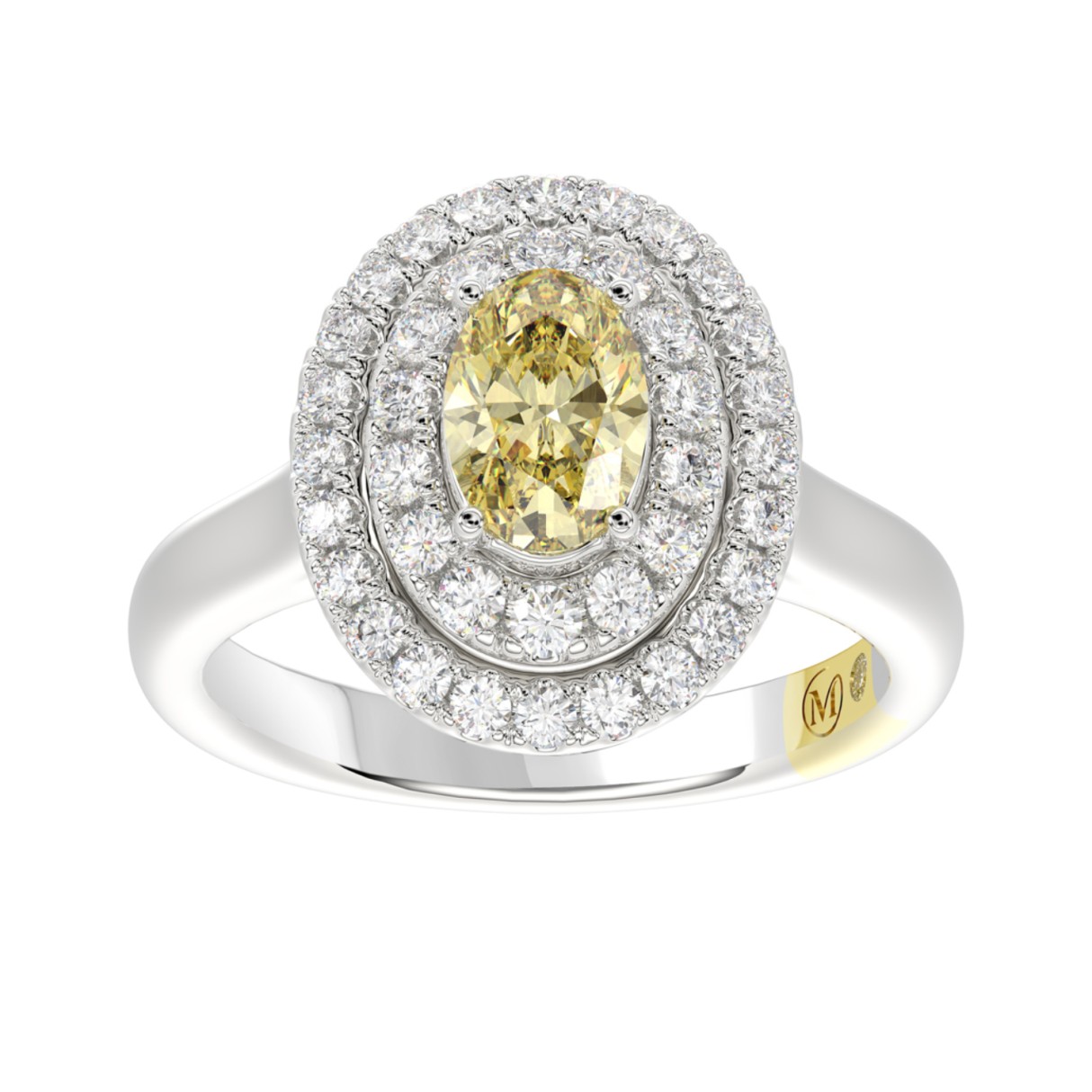14K WHITE GOLD CRAFTED WITH 18K YELLOW GOLD SHANK 1 1/2CT ROUND/YELLOW OVAL DIAMOND LADIES RING 1 14K WHITE GOLD CRAFTED WITH 18K YELLOW GOLD SHANK 1 1/2CT ROUND/YELLOW OVAL DIAMOND LADIES RING - Image 1