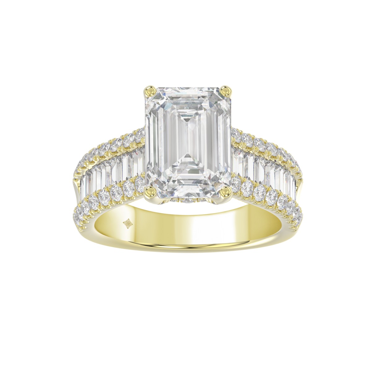 14K YELLOW GOLD 1 1/4CT ROUND/BAGUETTE/RADIANT DIAMOND LADIES RING (CENTER STONE RADIANT DIAMOND 4CT) 1 14K YELLOW GOLD 1 1/4CT ROUND/BAGUETTE/RADIANT DIAMOND LADIES RING (CENTER STONE RADIANT DIAMOND 4CT) - Image 1