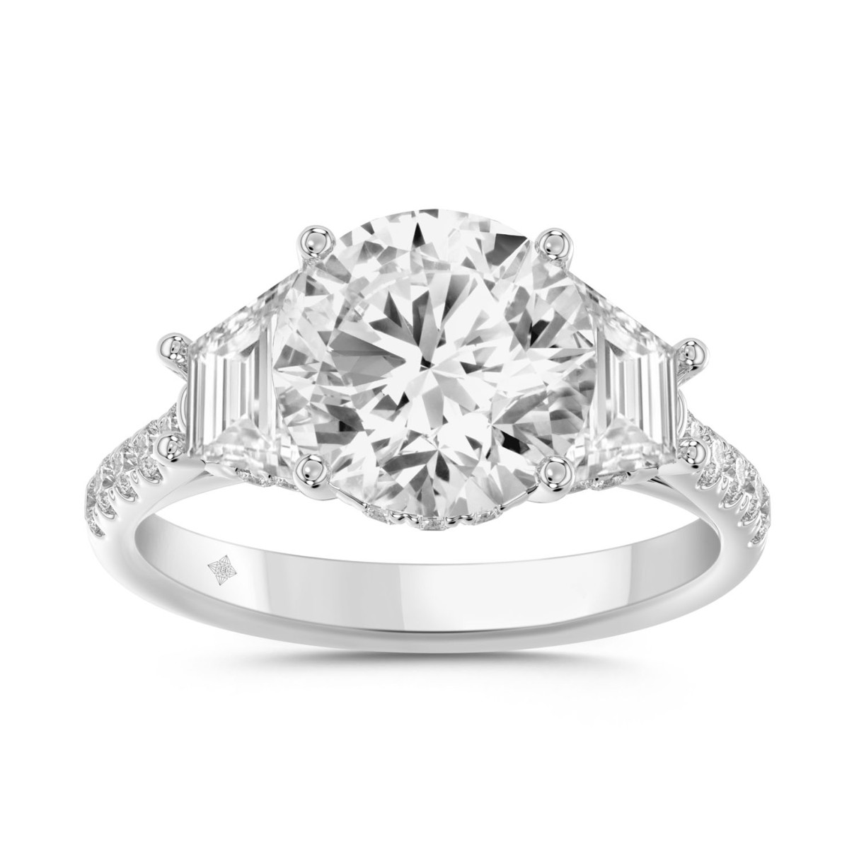 LADIES RING 3CT ROUND/TRAPEZOID DIAMOND 14K WHITE GOLD (CENTER STONE ROUND DIAMOND 2CT ) 1 LADIES RING 3CT ROUND/TRAPEZOID DIAMOND 14K WHITE GOLD (CENTER STONE ROUND DIAMOND 2CT ) - Image 1