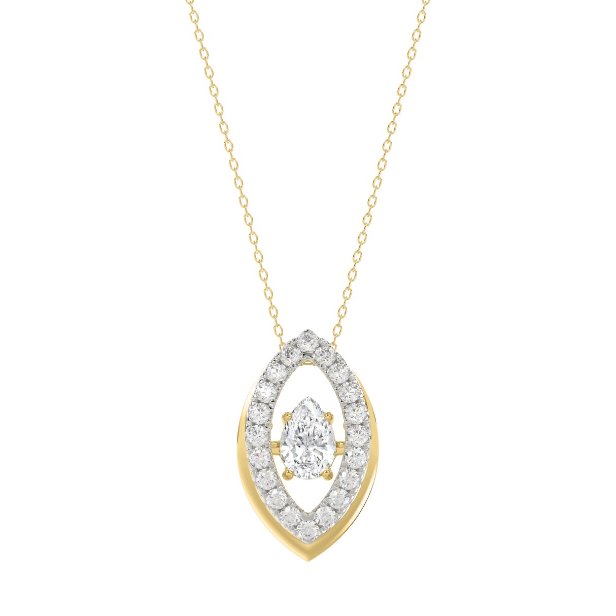 LADIES DANCING DIAMOND PENDANT WITH CHAIN 3/4CT ROUND/PEAR DIAMOND 14K YELLOW GOLD (CENTER STONE PEAR DIAMOND 1/2CT) 1 LADIES DANCING DIAMOND PENDANT WITH CHAIN 3/4CT ROUND/PEAR DIAMOND 14K YELLOW GOLD (CENTER STONE PEAR DIAMOND 1/2CT) - Image 1