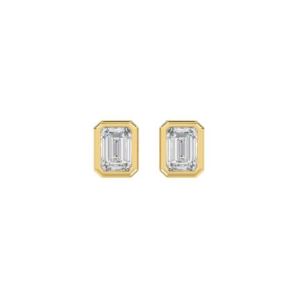LADIES SOLITAIRE EARRINGS 1CT EMERALD DIAMOND 14K YELLOW GOLD