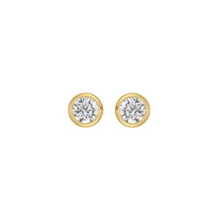 LADIES SOLITAIRE EARRINGS 1CT ROUND DIAMOND 14K YELLOW GOLD